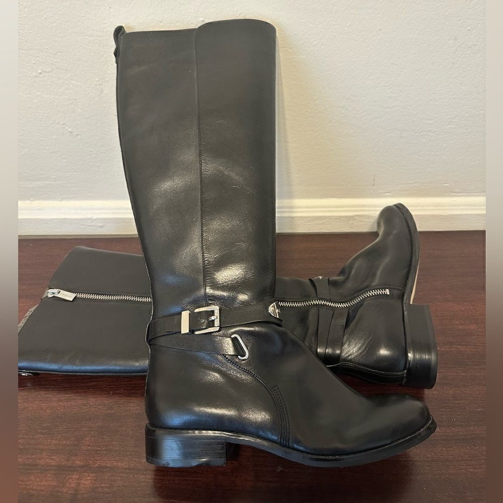 Michael Kors Women's Arley Riding Boots Black Leather Wide Calf Size 5.5 M